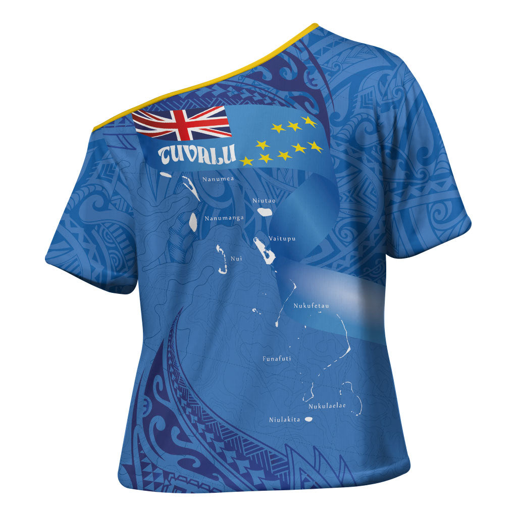 Tuvalu Heritage Cross Shoulder Shirt Map of the Islands and Polynesia Pattern LT03 - Polynesian Pride