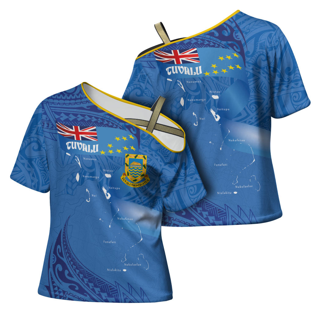 Tuvalu Heritage Cross Shoulder Shirt Map of the Islands and Polynesia Pattern LT03 - Polynesian Pride