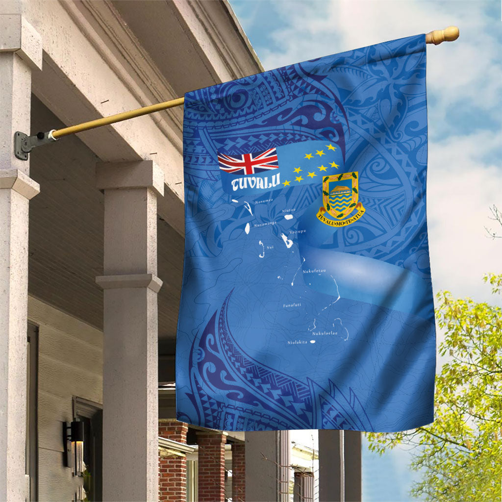 Tuvalu Heritage Garden Flag Map of the Islands and Polynesia Pattern LT03 House Flag Blue - Polynesian Pride
