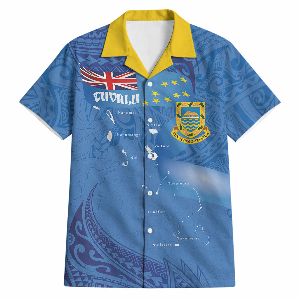 Tuvalu Heritage Hawaiian Shirt Map of the Islands and Polynesia Pattern LT03 Blue - Polynesian Pride
