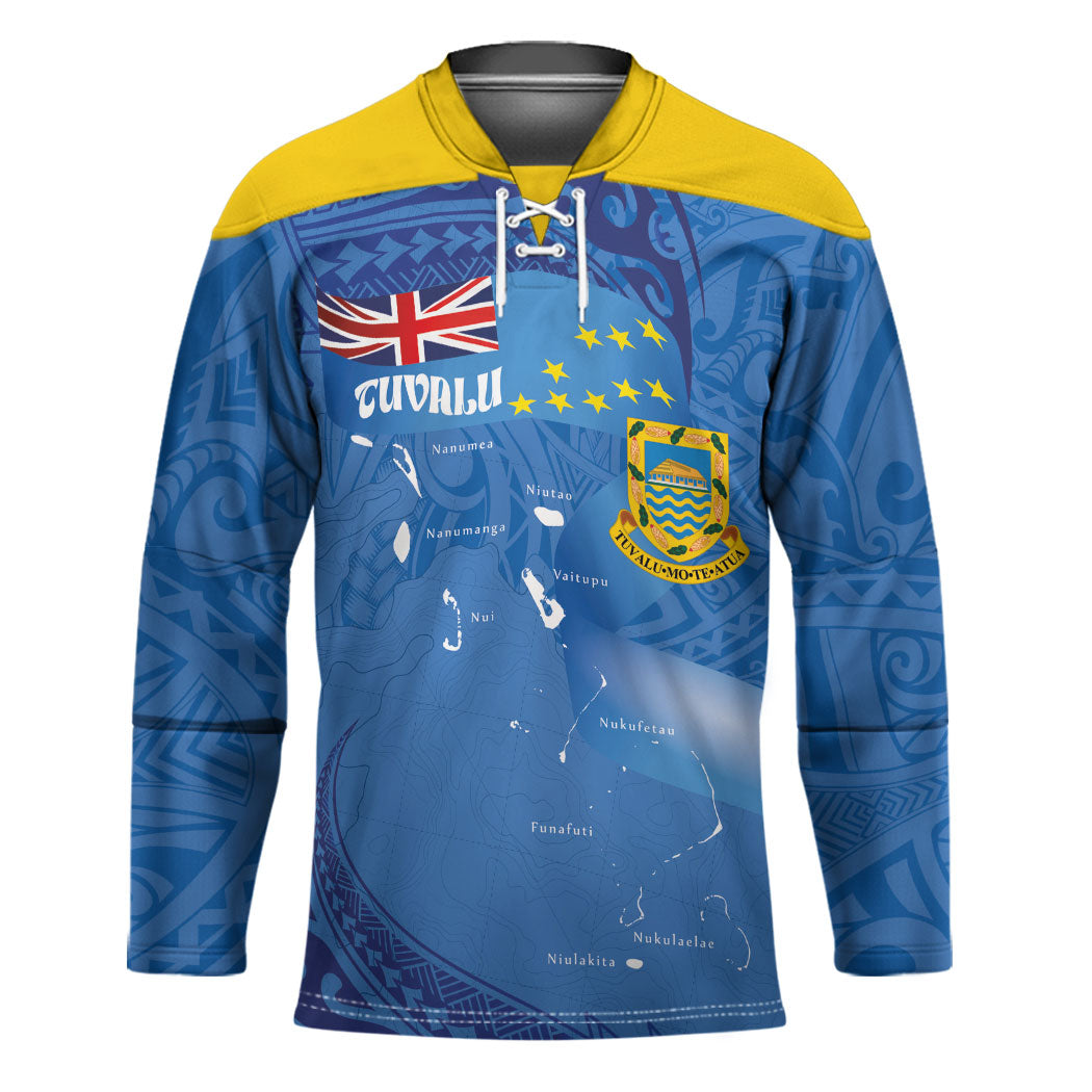 Tuvalu Heritage Hockey Jersey Map of the Islands and Polynesia Pattern LT03 Unisex Blue - Polynesian Pride