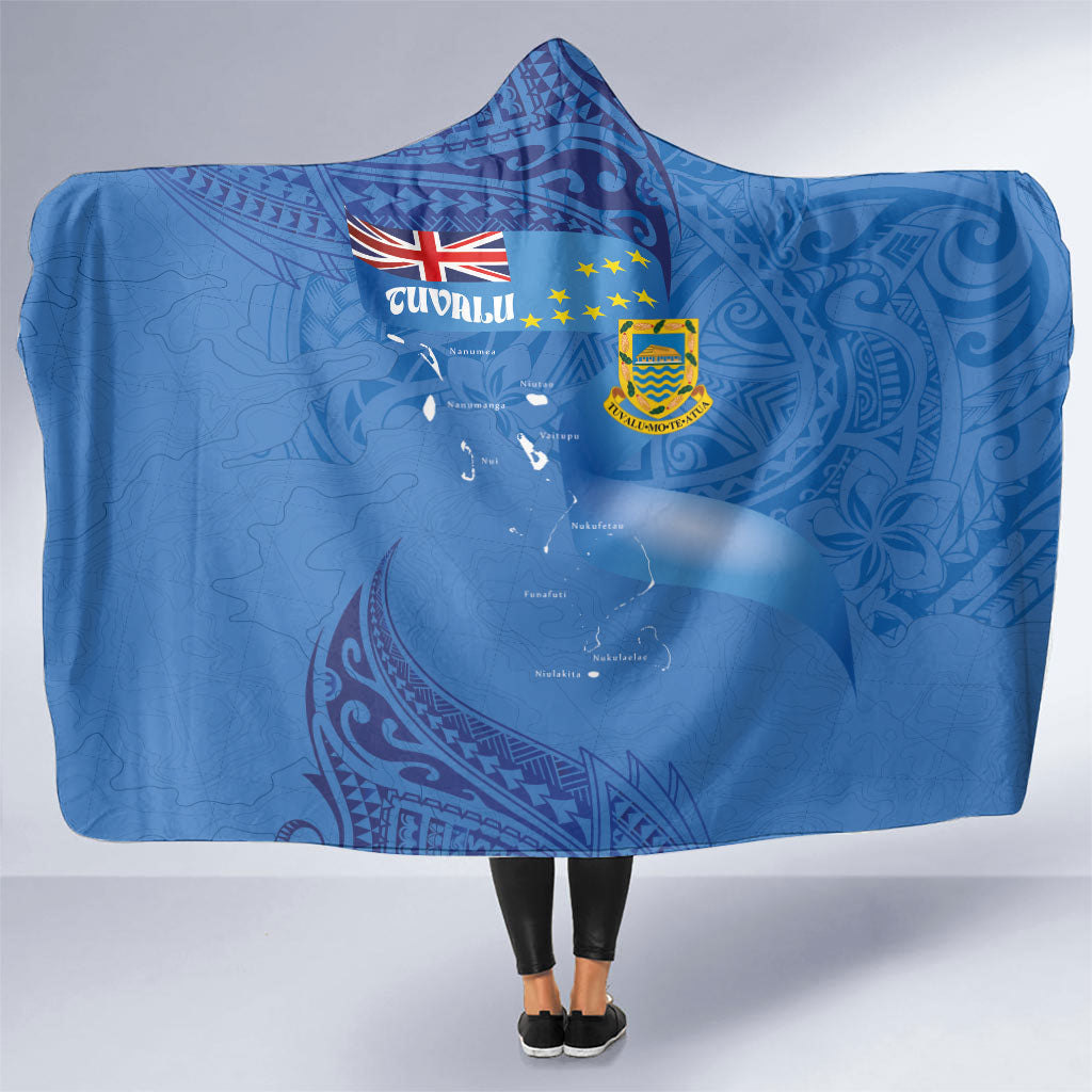 Tuvalu Heritage Hooded Blanket Map of the Islands and Polynesia Pattern LT03 One Size Blue - Polynesian Pride