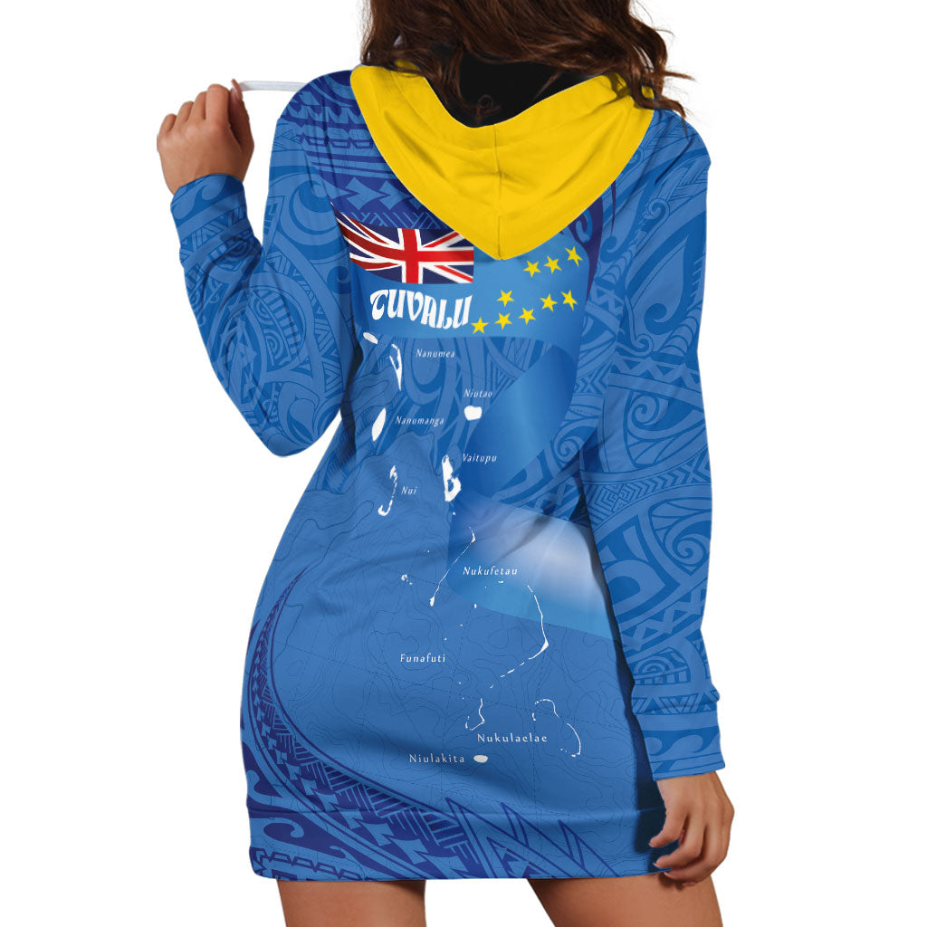 Tuvalu Heritage Hoodie Dress Map of the Islands and Polynesia Pattern LT03 - Polynesian Pride