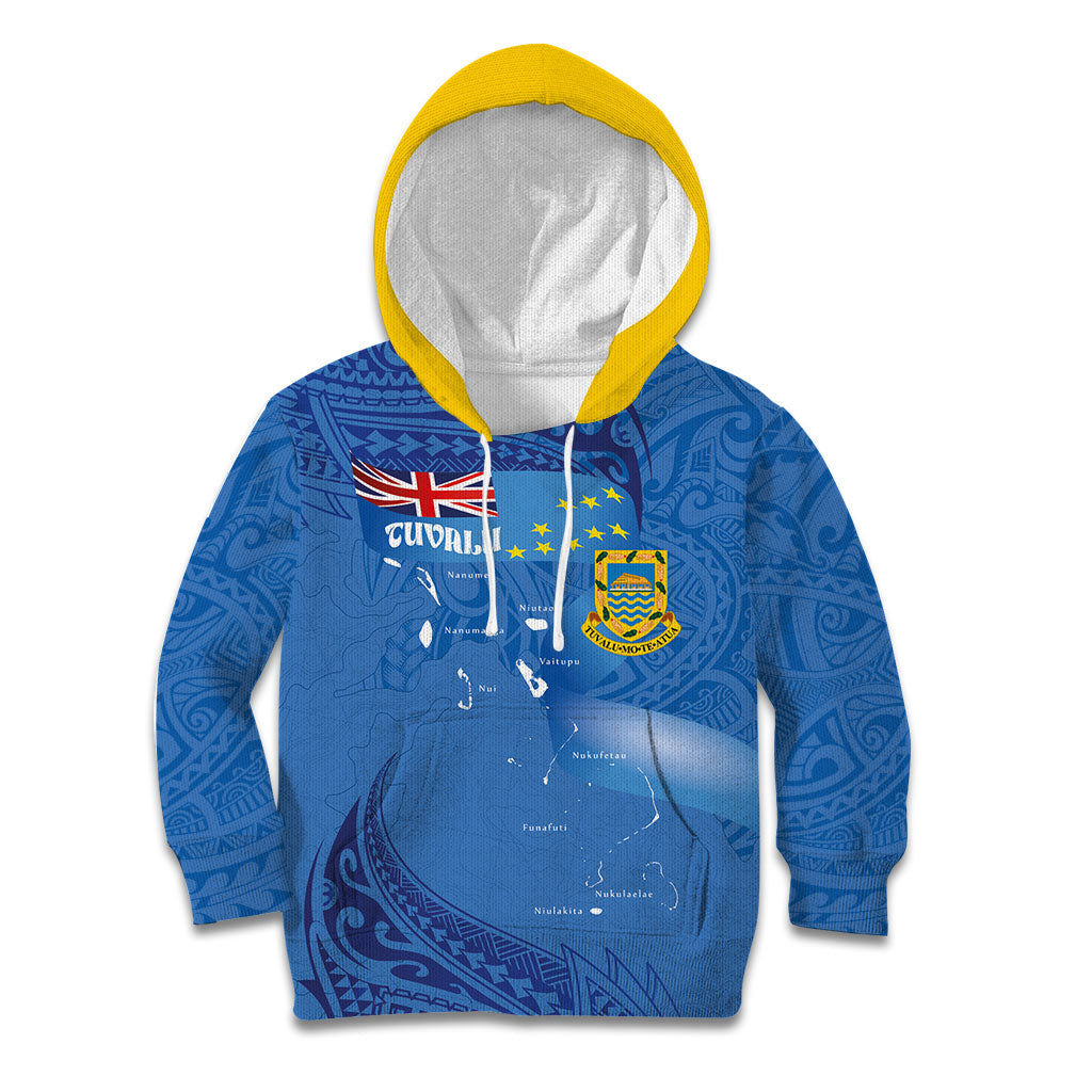 Tuvalu Heritage Kid Hoodie Map of the Islands and Polynesia Pattern LT03 Hoodie Blue - Polynesian Pride