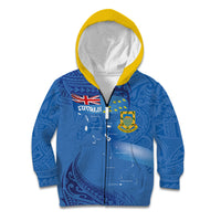 Tuvalu Heritage Kid Hoodie Map of the Islands and Polynesia Pattern LT03 Zip Hoodie Blue - Polynesian Pride