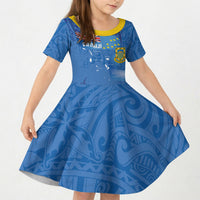 Tuvalu Heritage Kid Short Sleeve Dress Map of the Islands and Polynesia Pattern LT03 KID Blue - Polynesian Pride