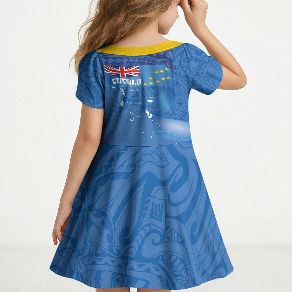 Tuvalu Heritage Kid Short Sleeve Dress Map of the Islands and Polynesia Pattern LT03 - Polynesian Pride