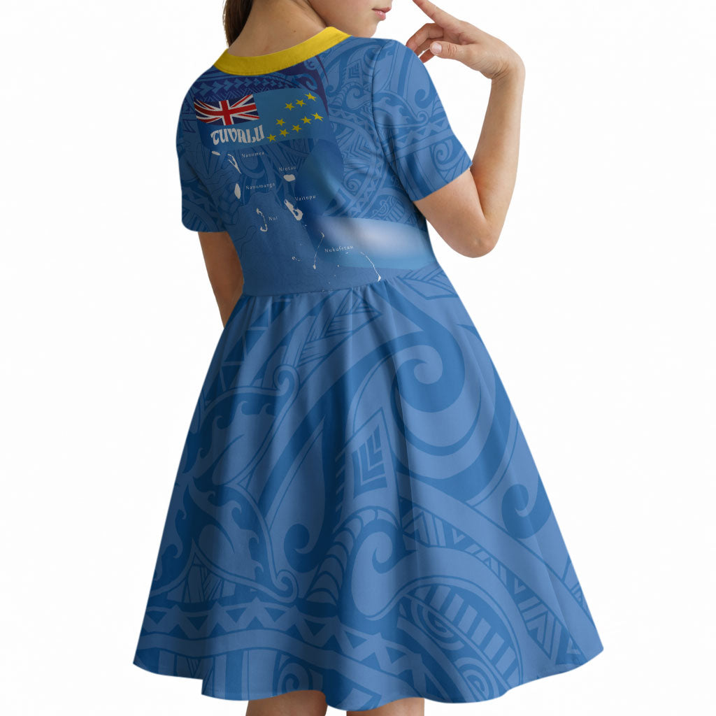 Tuvalu Heritage Kid Short Sleeve Dress Map of the Islands and Polynesia Pattern LT03 - Polynesian Pride