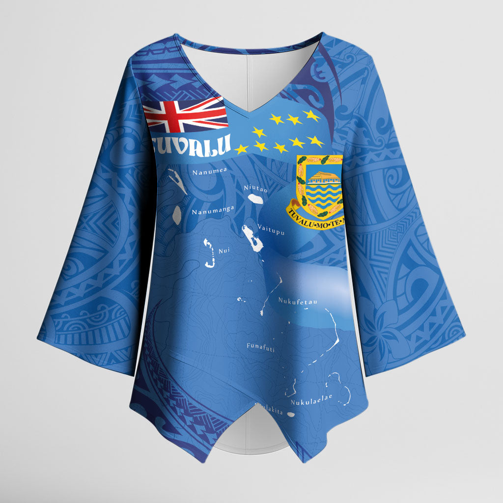 Tuvalu Heritage Kimono Sleeve Blouse Map of the Islands and Polynesia Pattern LT03 Female Blue - Polynesian Pride