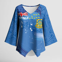 Tuvalu Heritage Kimono Sleeve Blouse Map of the Islands and Polynesia Pattern LT03 Female Blue - Polynesian Pride