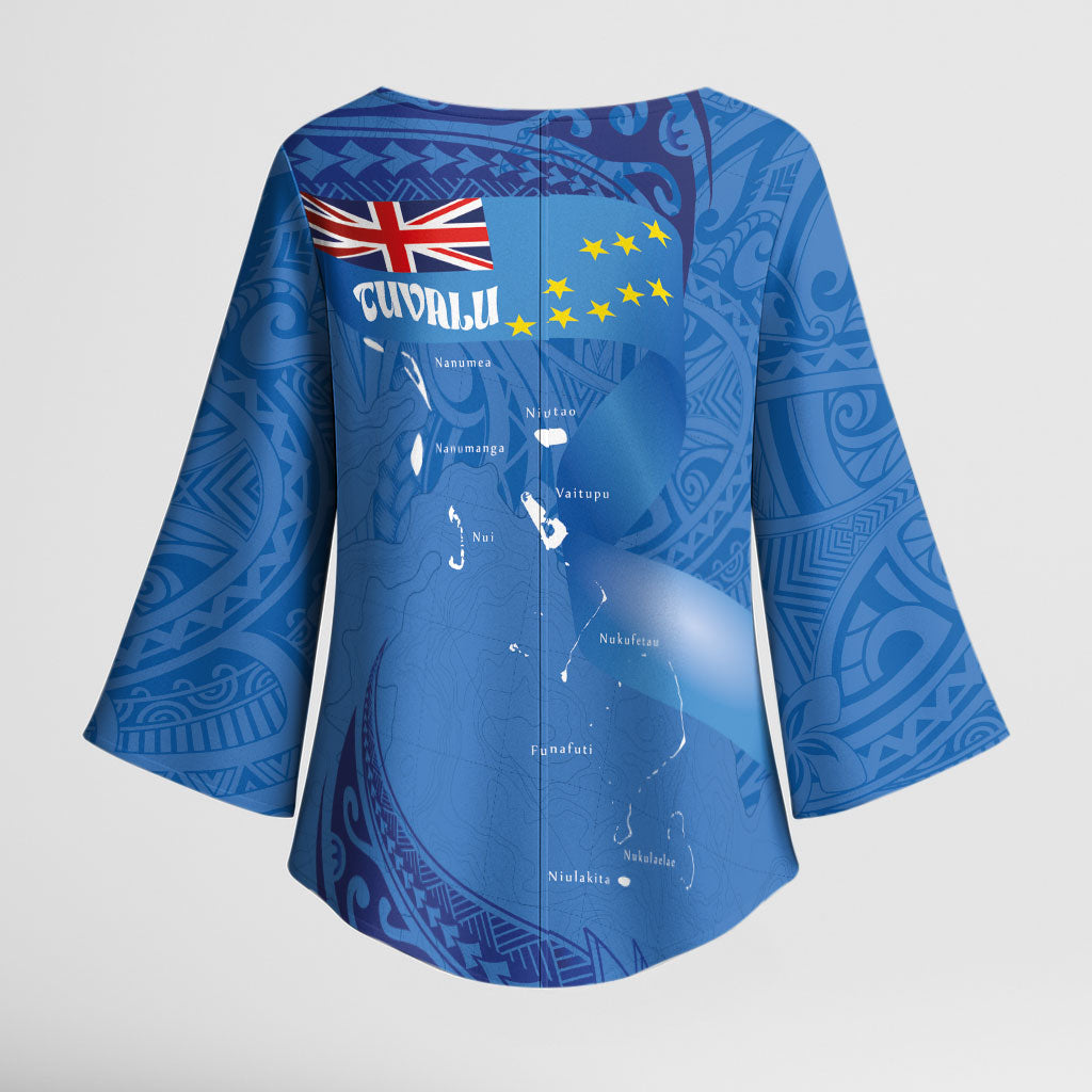 Tuvalu Heritage Kimono Sleeve Blouse Map of the Islands and Polynesia Pattern LT03 - Polynesian Pride