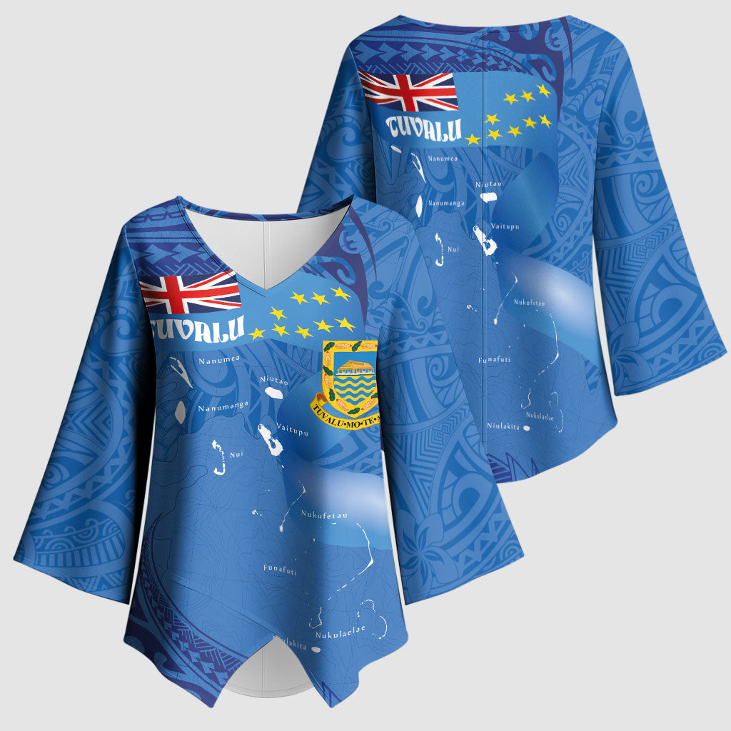 Tuvalu Heritage Kimono Sleeve Blouse Map of the Islands and Polynesia Pattern LT03 - Polynesian Pride