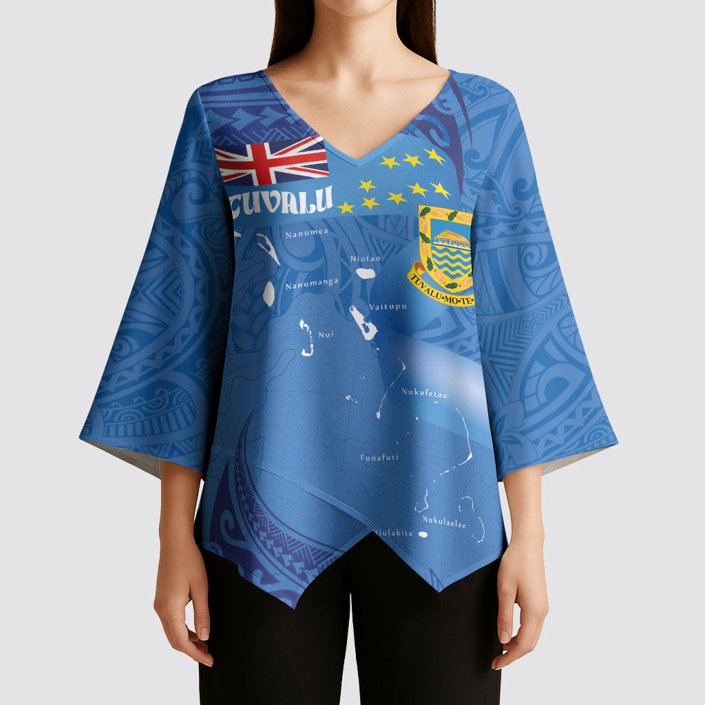 Tuvalu Heritage Kimono Sleeve Blouse Map of the Islands and Polynesia Pattern LT03 - Polynesian Pride