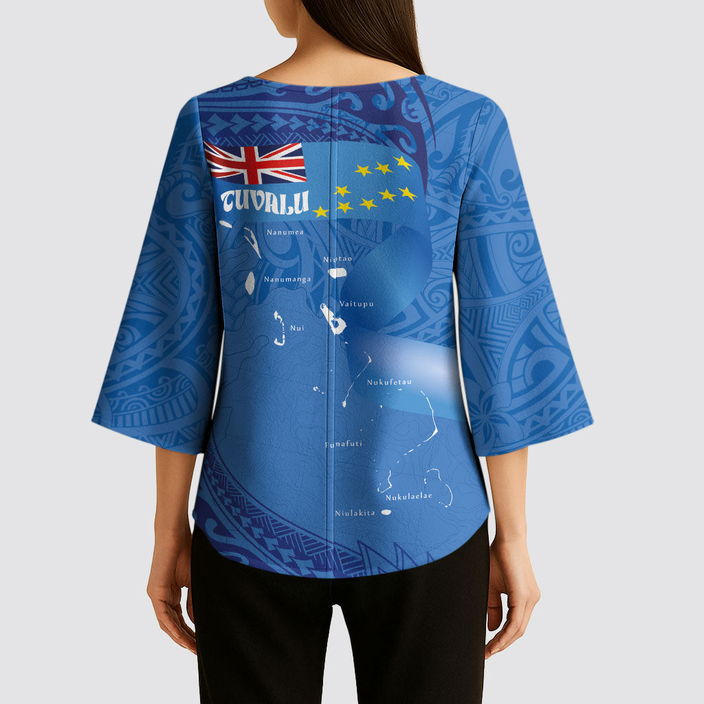 Tuvalu Heritage Kimono Sleeve Blouse Map of the Islands and Polynesia Pattern LT03 - Polynesian Pride