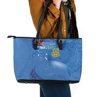 Tuvalu Heritage Leather Tote Bag Map of the Islands and Polynesia Pattern LT03 - Polynesian Pride