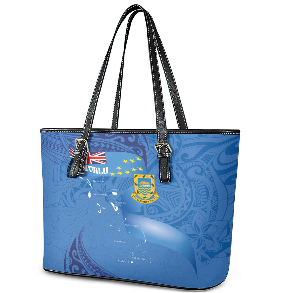 Tuvalu Heritage Leather Tote Bag Map of the Islands and Polynesia Pattern LT03 - Polynesian Pride