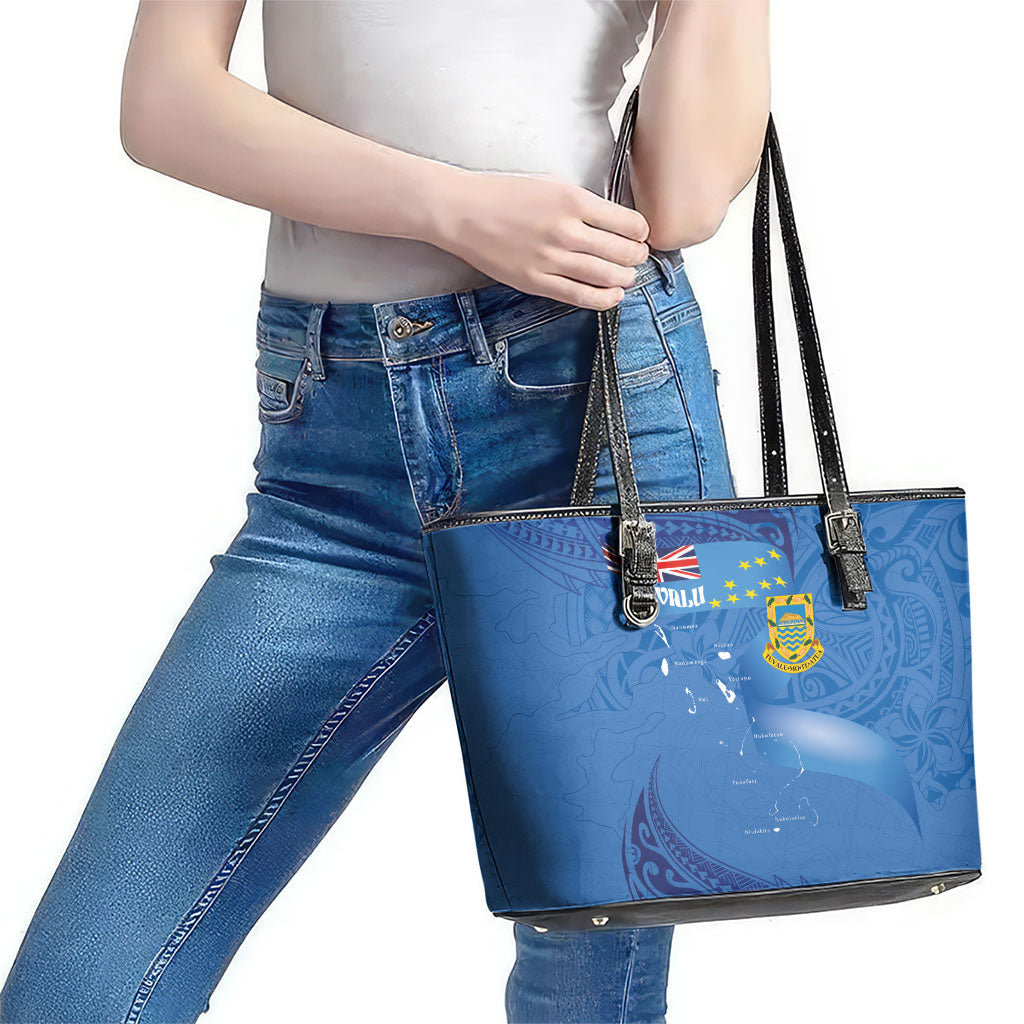 Tuvalu Heritage Leather Tote Bag Map of the Islands and Polynesia Pattern LT03 - Polynesian Pride