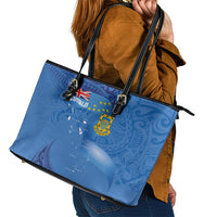 Tuvalu Heritage Leather Tote Bag Map of the Islands and Polynesia Pattern LT03 - Polynesian Pride