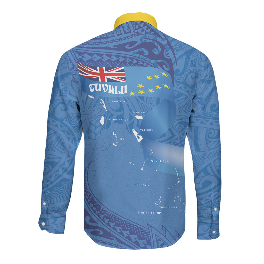 Tuvalu Heritage Long Sleeve Button Shirt Map of the Islands and Polynesia Pattern LT03 - Polynesian Pride