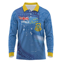 Tuvalu Heritage Long Sleeve Polo Shirt Map of the Islands and Polynesia Pattern LT03 Blue - Polynesian Pride