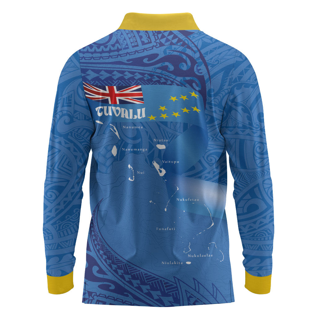 Tuvalu Heritage Long Sleeve Polo Shirt Map of the Islands and Polynesia Pattern LT03 - Polynesian Pride