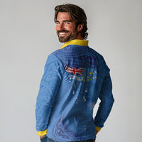 Tuvalu Heritage Long Sleeve Polo Shirt Map of the Islands and Polynesia Pattern LT03 - Polynesian Pride