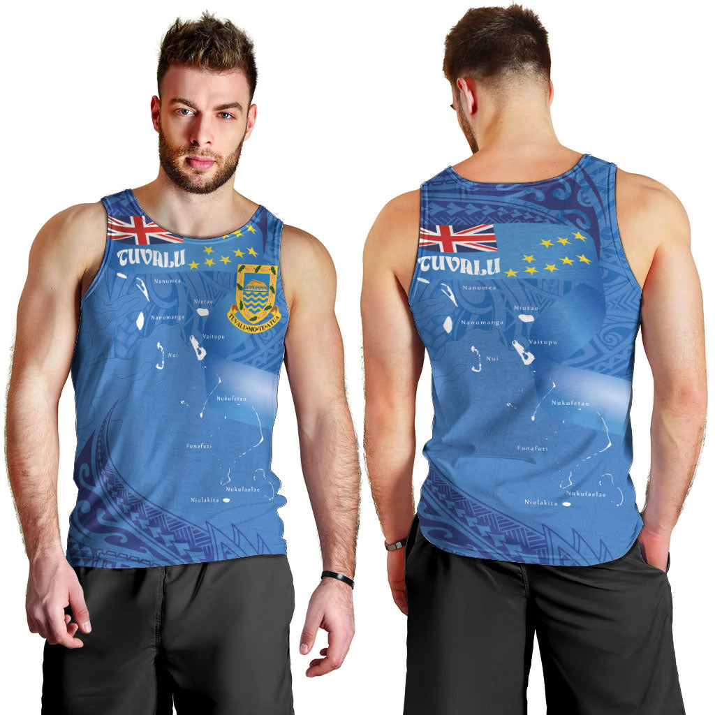 Tuvalu Heritage Men Tank Top Map of the Islands and Polynesia Pattern LT03 - Polynesian Pride
