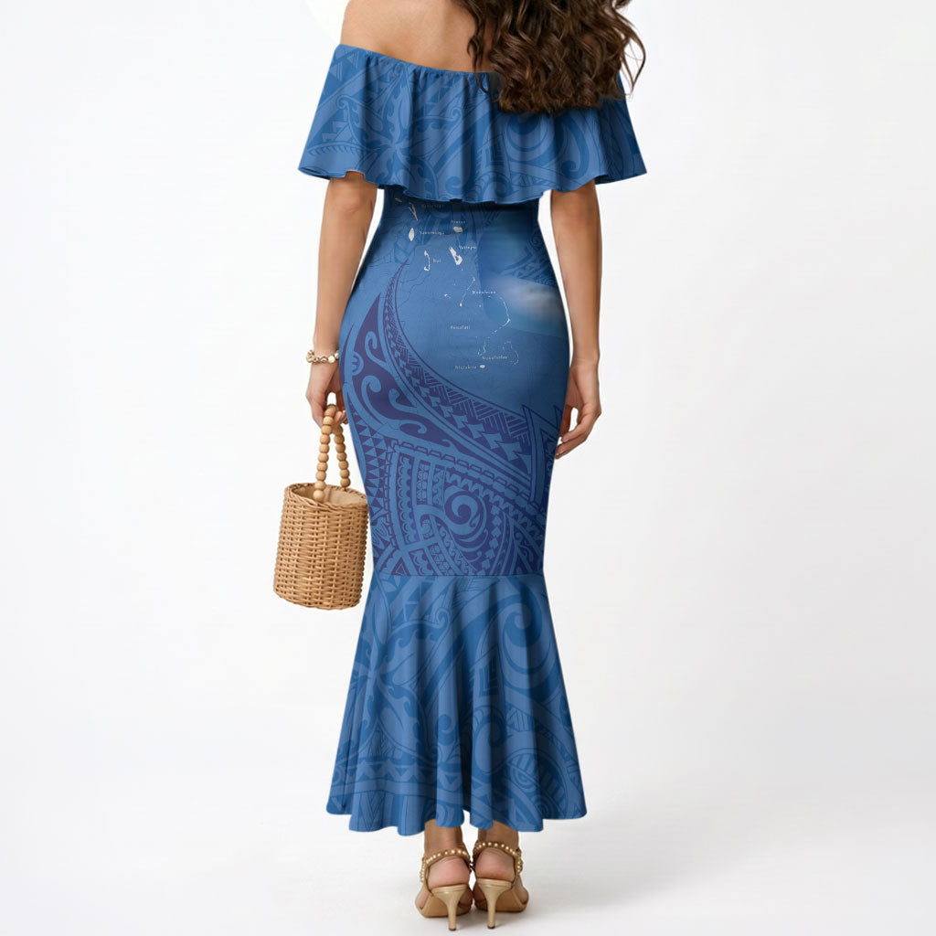 Tuvalu Heritage Mermaid Dress Map of the Islands and Polynesia Pattern LT03 - Polynesian Pride