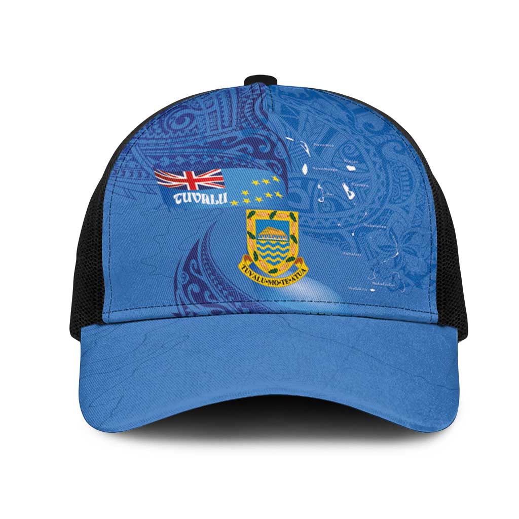 Tuvalu Heritage Mesh Trucker Cap Map of the Islands and Polynesia Pattern LT03 One Size Black Blue - Polynesian Pride