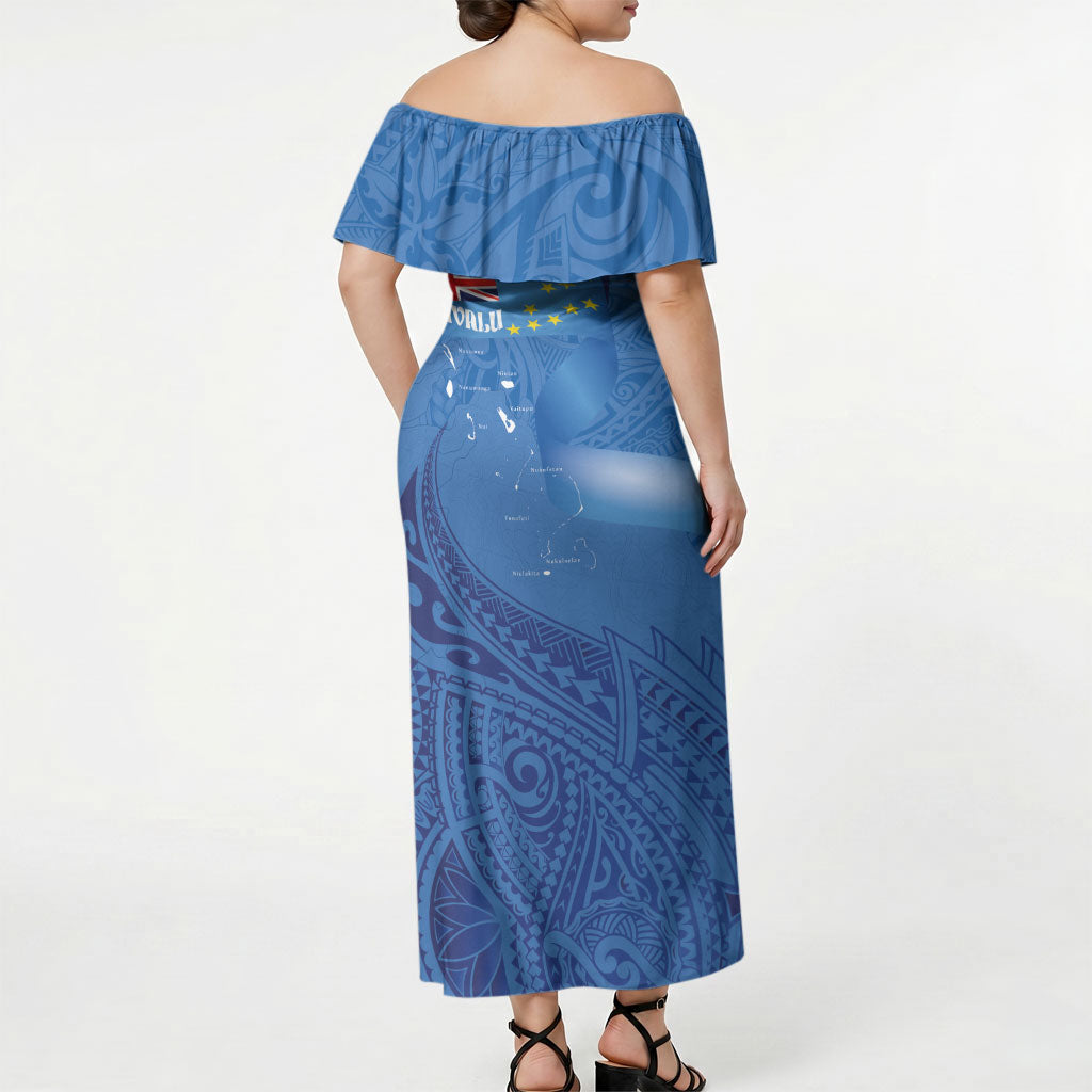 Tuvalu Heritage Off Shoulder Maxi Dress Map of the Islands and Polynesia Pattern LT03 - Polynesian Pride