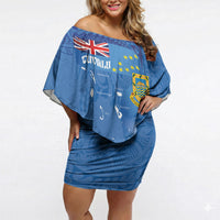 Tuvalu Heritage Off Shoulder Short Dress Map of the Islands and Polynesia Pattern LT03 Women Blue - Polynesian Pride