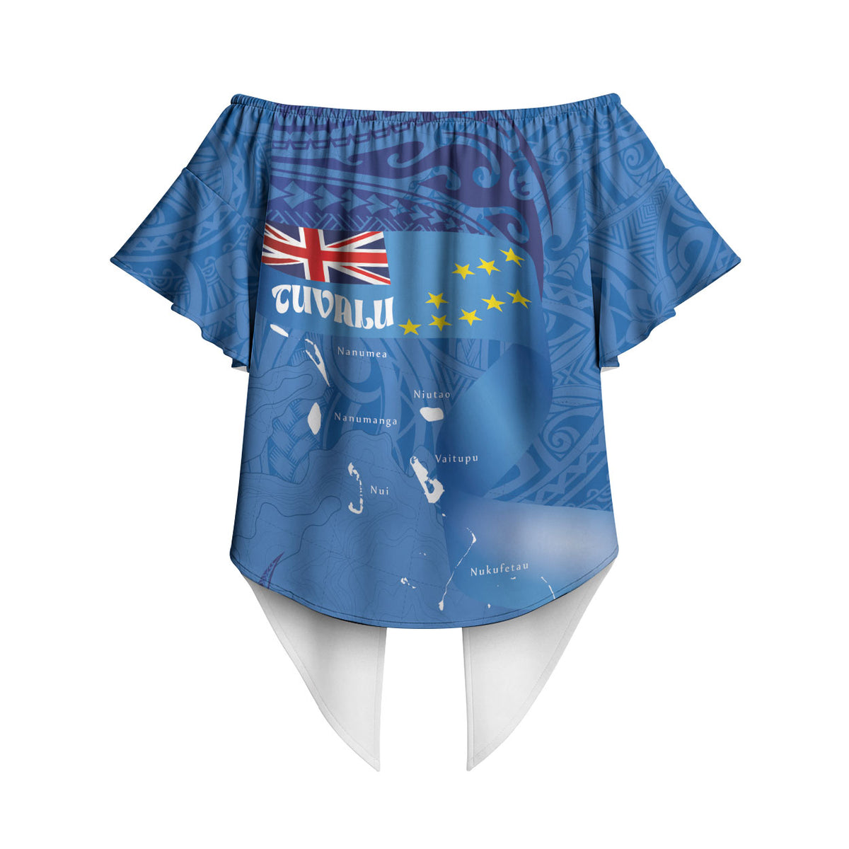 Tuvalu Heritage Off Shoulder Wrap Waist Top Map of the Islands and Polynesia Pattern LT03 - Polynesian Pride