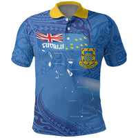 Tuvalu Heritage Polo Shirt Map of the Islands and Polynesia Pattern LT03 Blue - Polynesian Pride