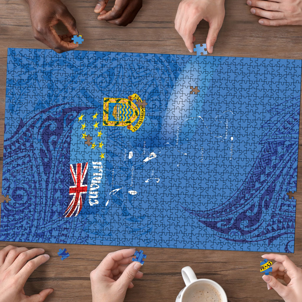Tuvalu Heritage Puzzle Map of the Islands and Polynesia Pattern LT03 - Polynesian Pride