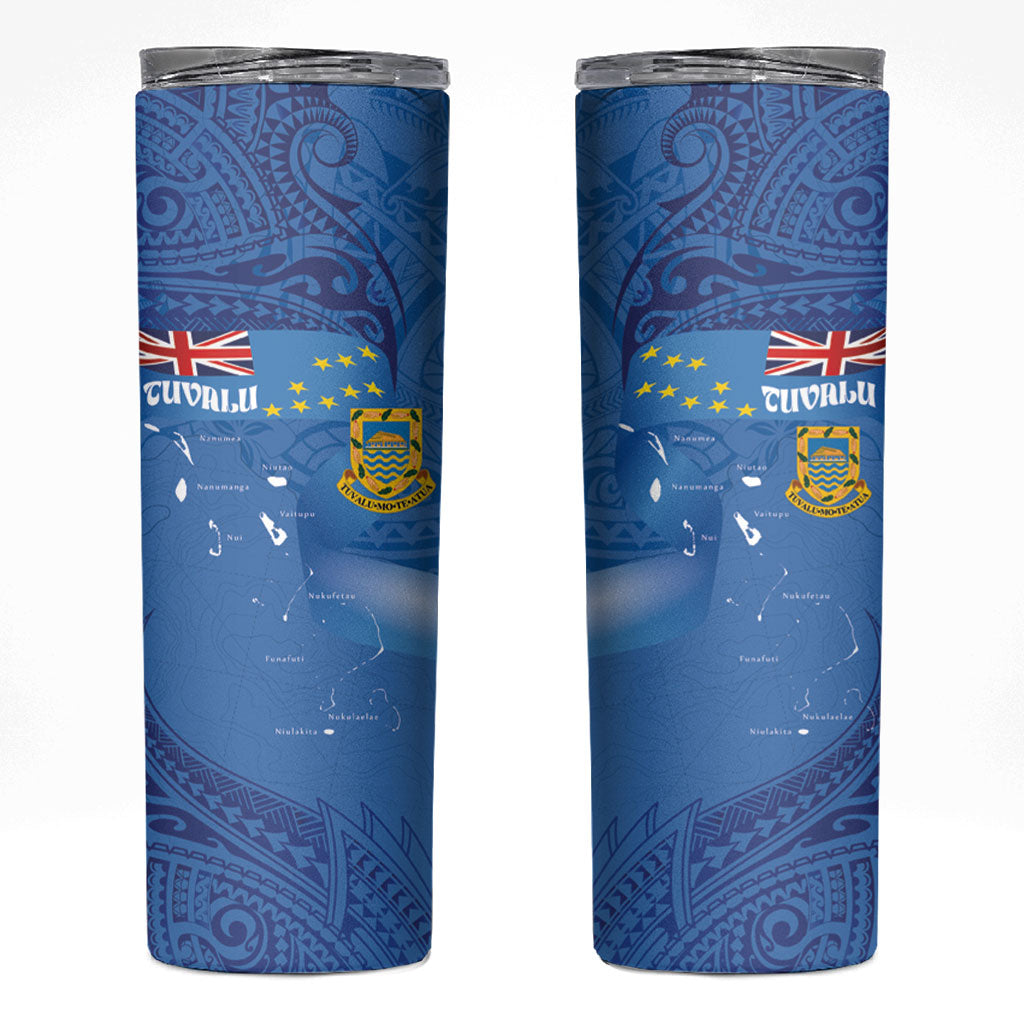Tuvalu Heritage Skinny Tumbler Map of the Islands and Polynesia Pattern LT03 Blue - Polynesian Pride
