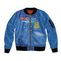 Tuvalu Heritage Sleeve Zip Bomber Jacket Map of the Islands and Polynesia Pattern LT03 Unisex Blue - Polynesian Pride