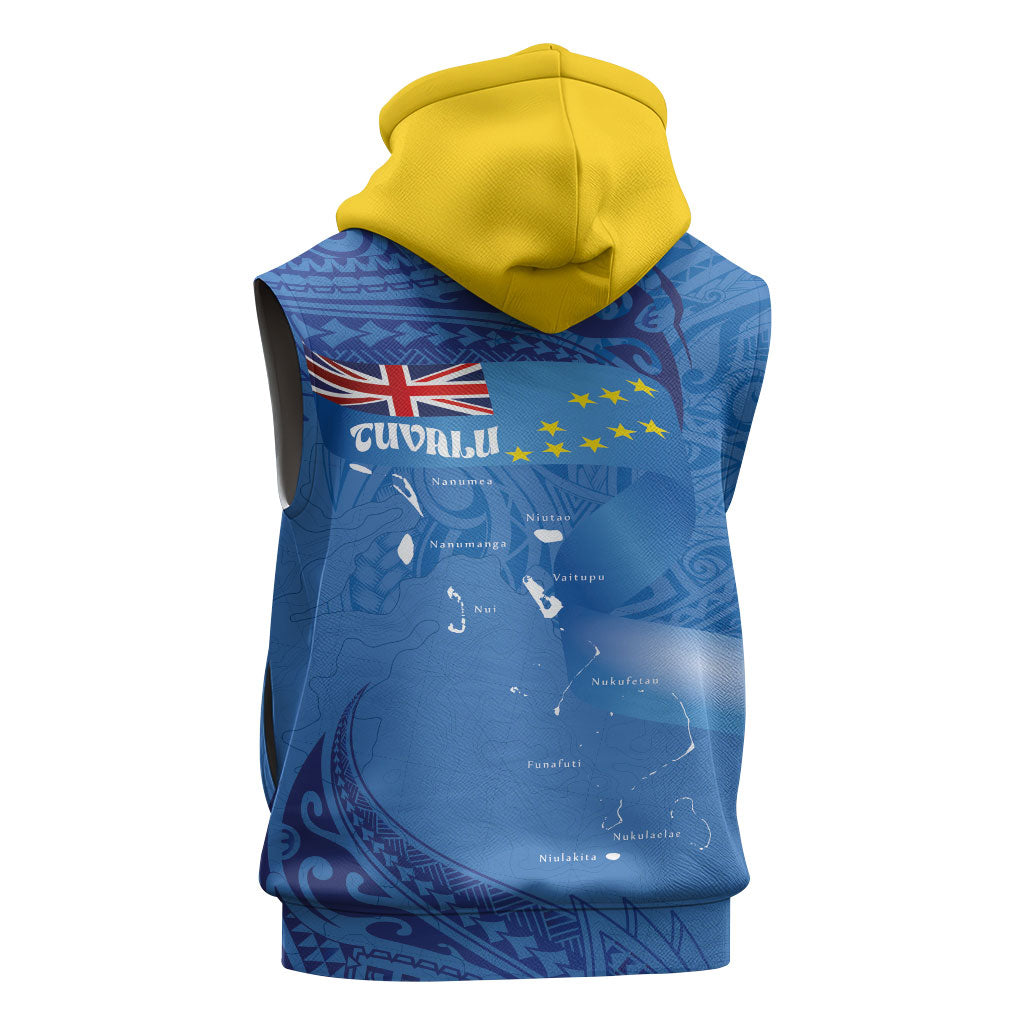Tuvalu Heritage Sleeveless Hoodie Map of the Islands and Polynesia Pattern LT03 - Polynesian Pride