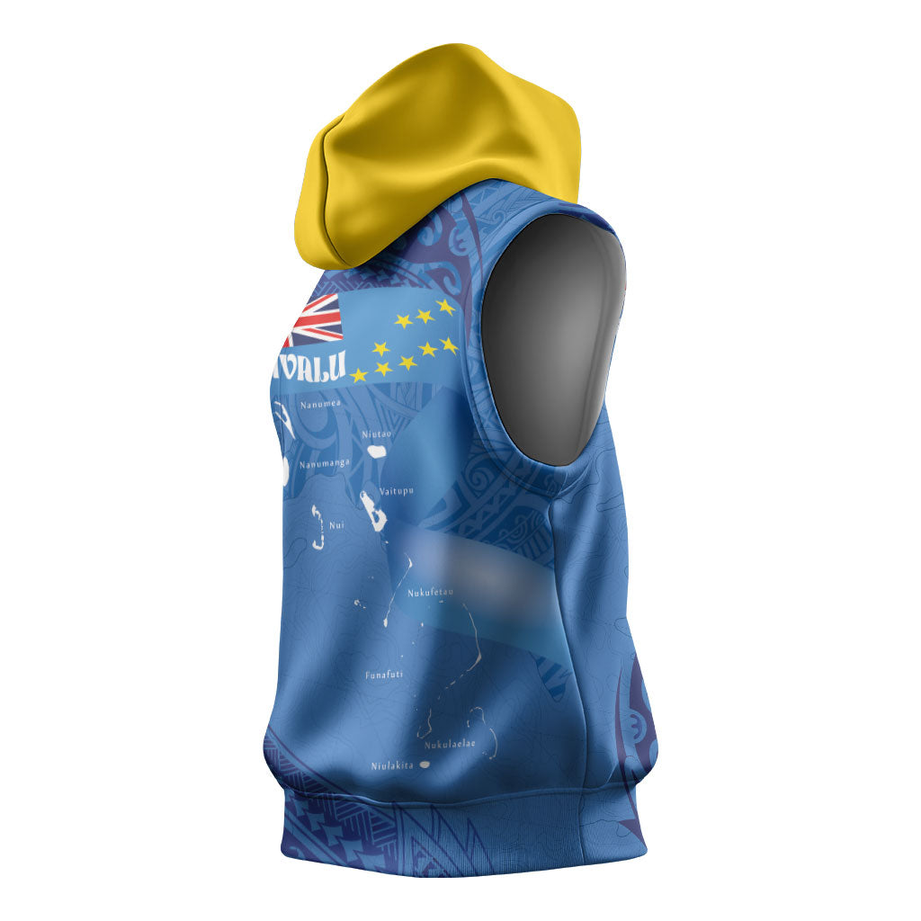 Tuvalu Heritage Sleeveless Hoodie Map of the Islands and Polynesia Pattern LT03 - Polynesian Pride