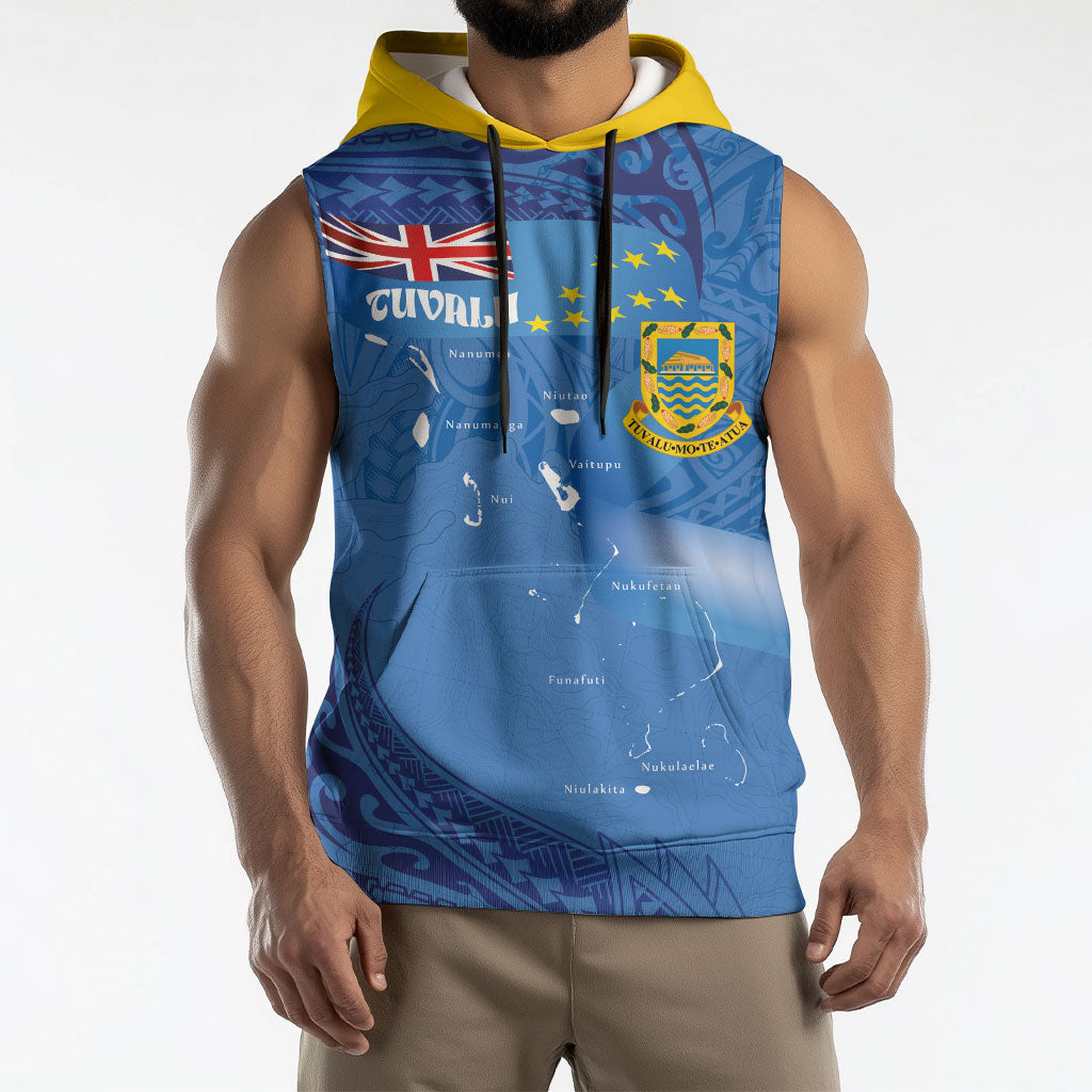 Tuvalu Heritage Sleeveless Hoodie Map of the Islands and Polynesia Pattern LT03 - Polynesian Pride