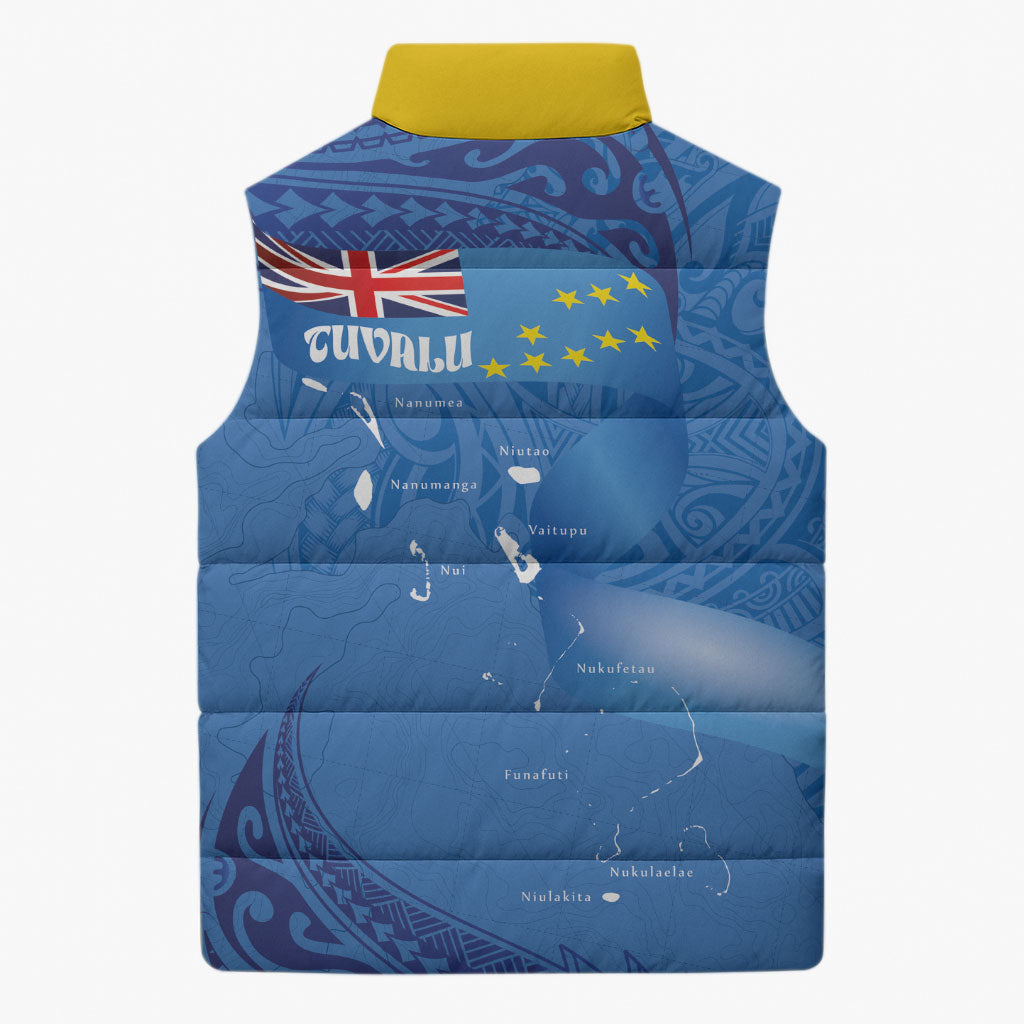 Tuvalu Heritage Sleeveless Puffer Jacket Map of the Islands and Polynesia Pattern LT03 - Polynesian Pride