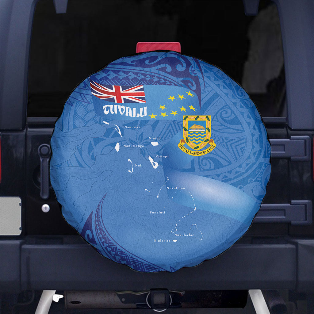 Tuvalu Heritage Spare Tire Cover Map of the Islands and Polynesia Pattern LT03 No hole Blue - Polynesian Pride
