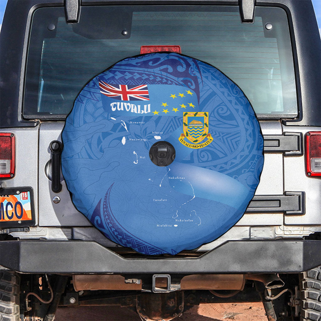 Tuvalu Heritage Spare Tire Cover Map of the Islands and Polynesia Pattern LT03 Blue - Polynesian Pride