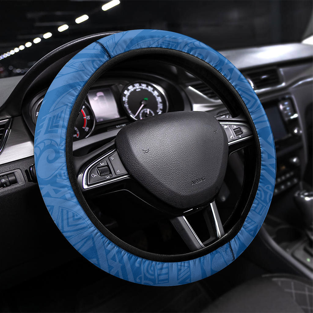 Tuvalu Heritage Steering Wheel Cover Map of the Islands and Polynesia Pattern LT03 Universal Fit Blue - Polynesian Pride