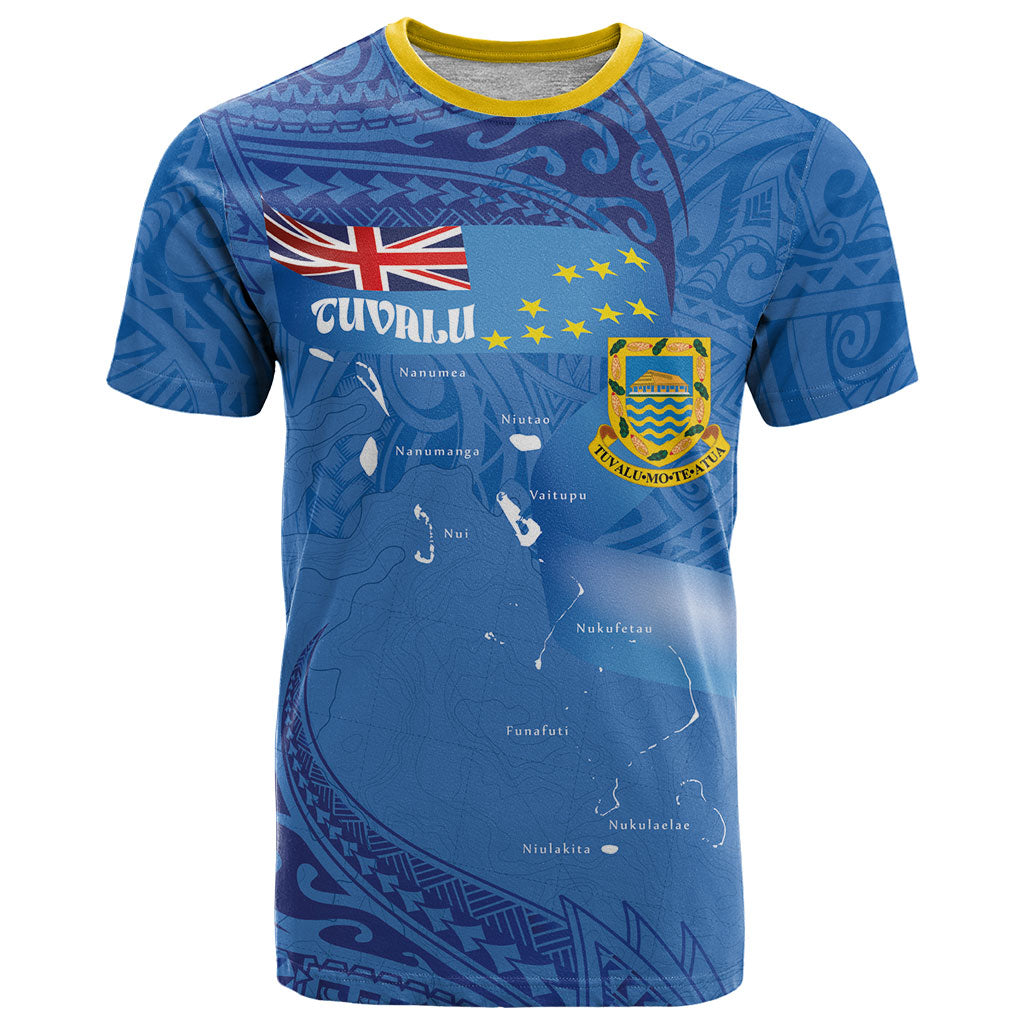 Tuvalu Heritage T Shirt Map of the Islands and Polynesia Pattern LT03 Blue - Polynesian Pride