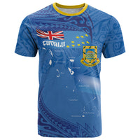 Tuvalu Heritage T Shirt Map of the Islands and Polynesia Pattern LT03 Blue - Polynesian Pride