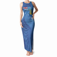 Tuvalu Heritage Tank Maxi Dress Map of the Islands and Polynesia Pattern LT03 Women Blue - Polynesian Pride