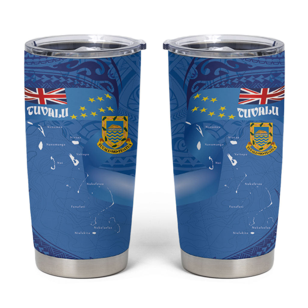 Tuvalu Heritage Tumbler Cup Map of the Islands and Polynesia Pattern LT03 Blue - Polynesian Pride
