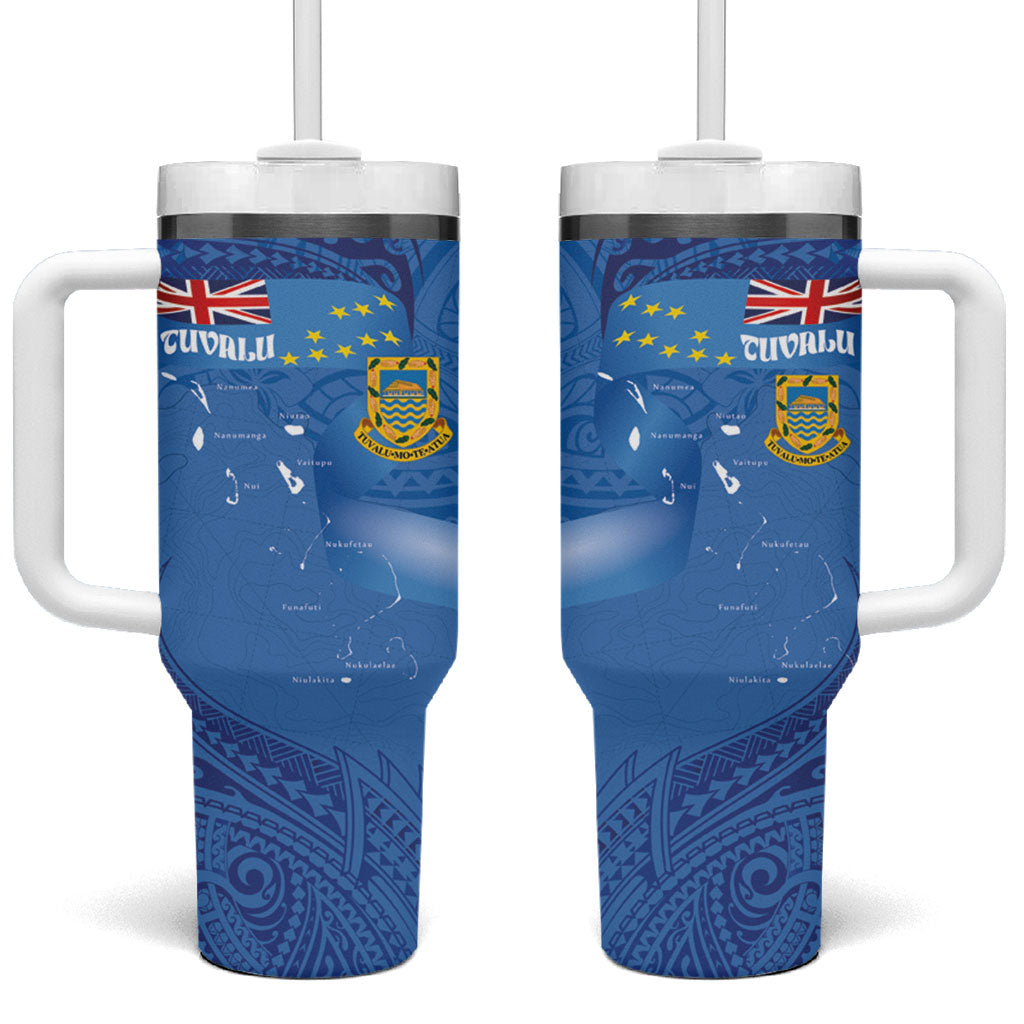 Tuvalu Heritage Tumbler With Handle Map of the Islands and Polynesia Pattern LT03 One Size: 40 oz Blue - Polynesian Pride