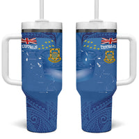 Tuvalu Heritage Tumbler With Handle Map of the Islands and Polynesia Pattern LT03 One Size: 40 oz Blue - Polynesian Pride