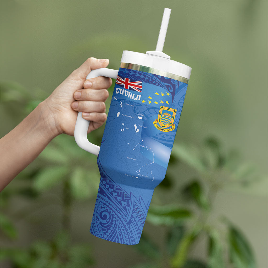 Tuvalu Heritage Tumbler With Handle Map of the Islands and Polynesia Pattern LT03 - Polynesian Pride